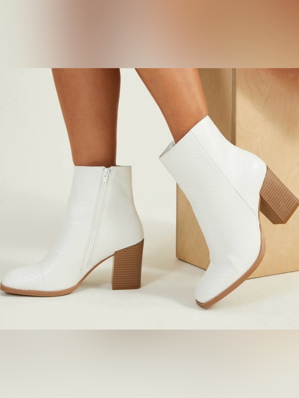 Altar’d State White Snakeskin Ankle Heeled Boots Women’s 8